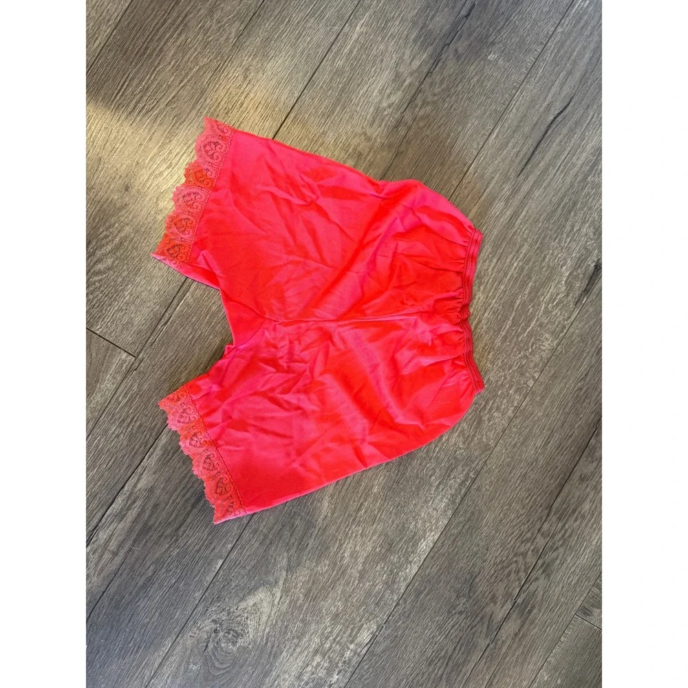 Vintage Sears Red Nylon‎ Tap Pants Bloomers Lace Trim Floral Embroidery Medium